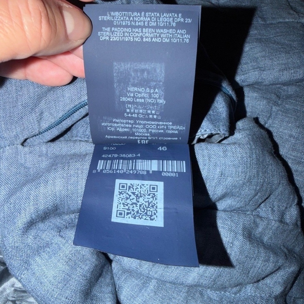 Herno Puffer Jacket Medium Blue Linen Blend Coat Quiet Luxury Italian Designer - Picture 14 of 15